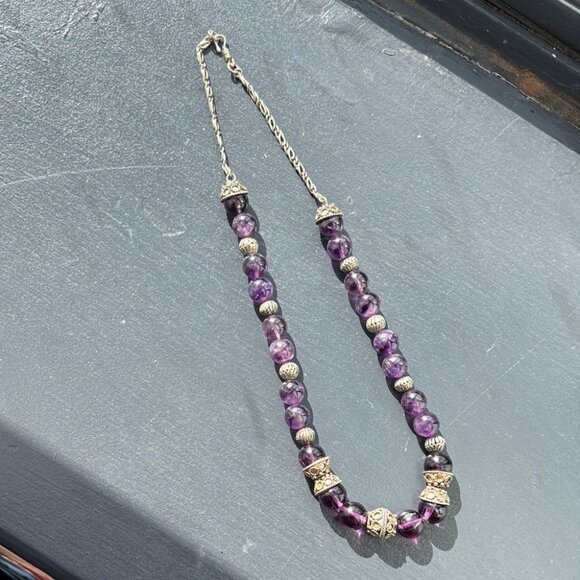 Vintage Beautiful Amethyst and Silver Tone Necklace - Picture 1 of 6